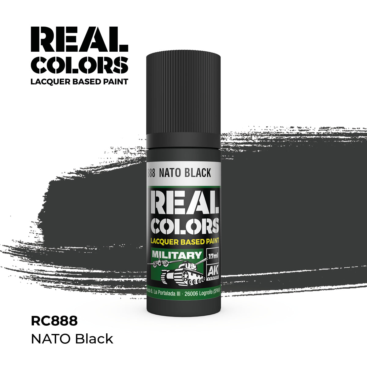 AK Interactive RC888 Real Colors Military NATO Black - 17 ml Paint Bottle