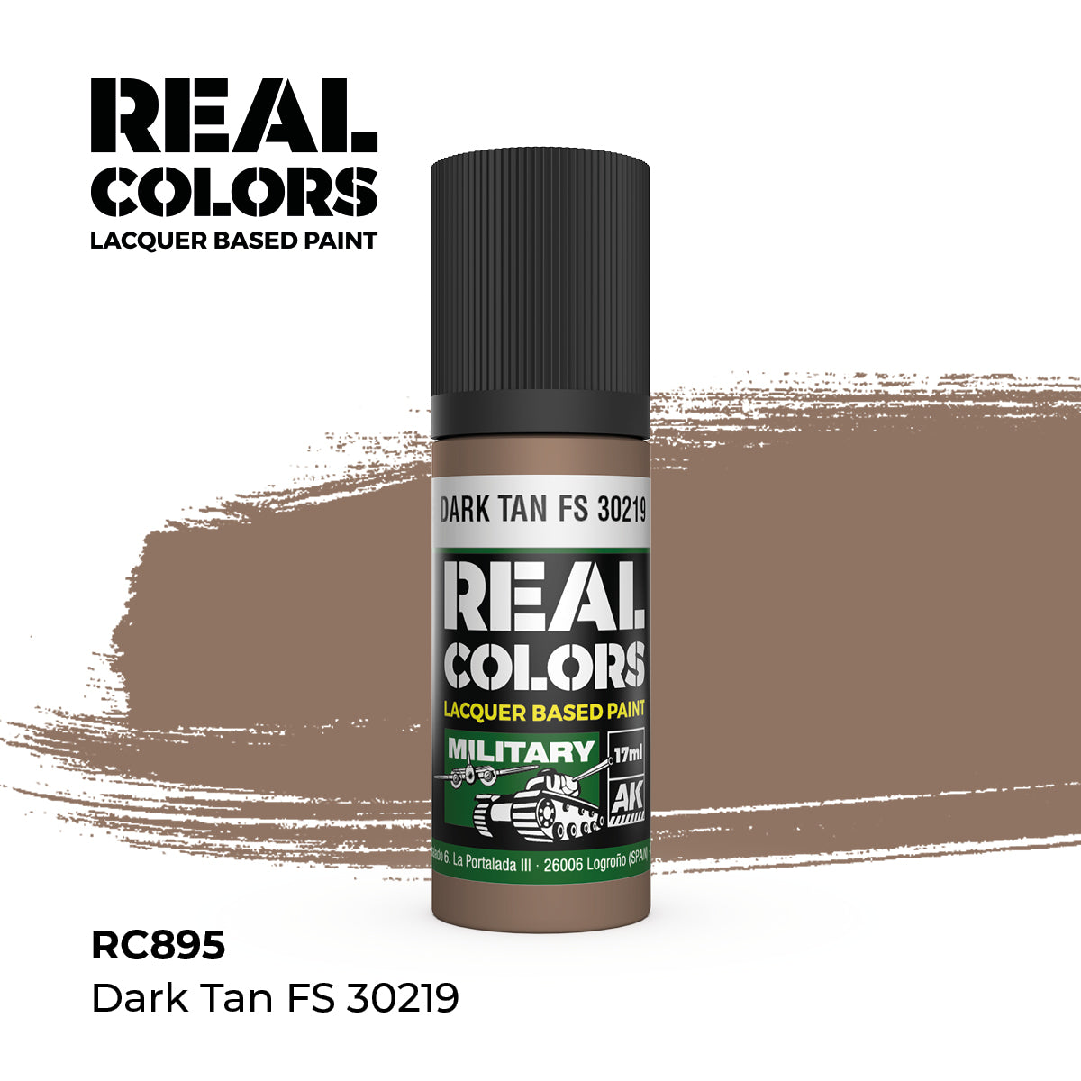 AK Interactive RC895 Real Colors Military Dark Tan Lacquer - 17 ml Paint Bottle