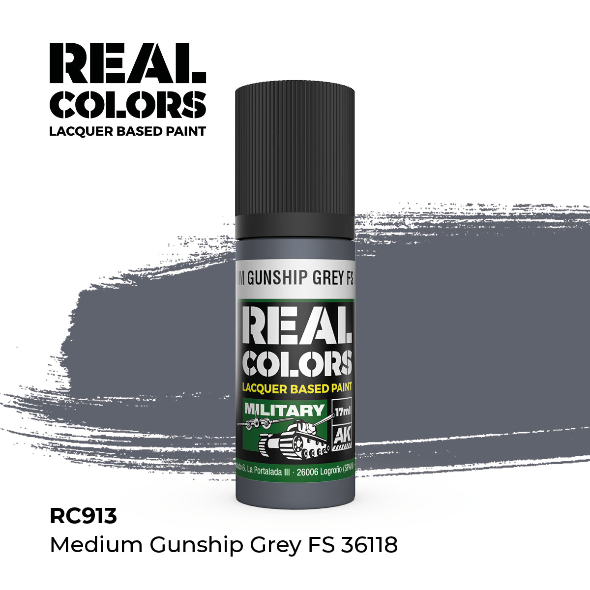 AK Interactive RC913 Real Colors Military Medium Gunship Grey - 17 ml Bottle