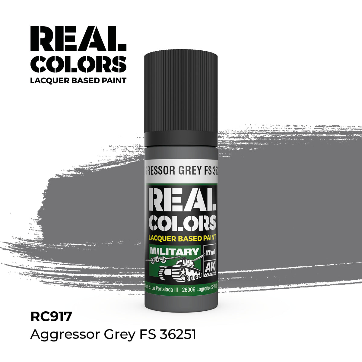 AK Interactive RC917 Real Colors Military Aggressor Grey - 17 ml Paint Bottle