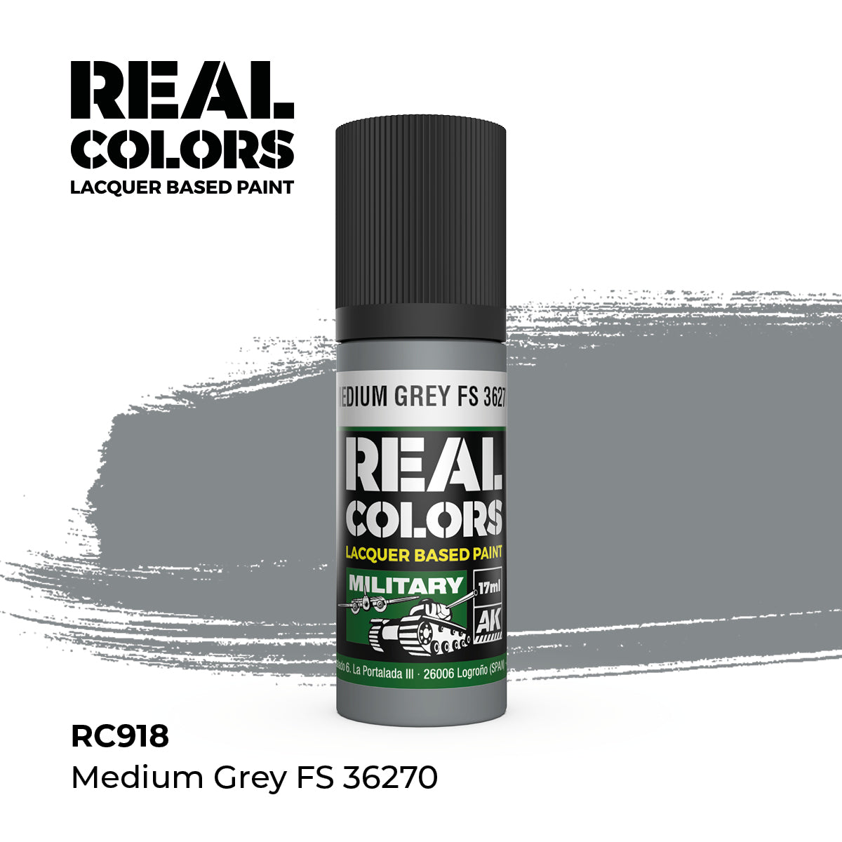 AK Interactive RC918 Real Colors Military Medium Grey - 17 ml Paint Bottle