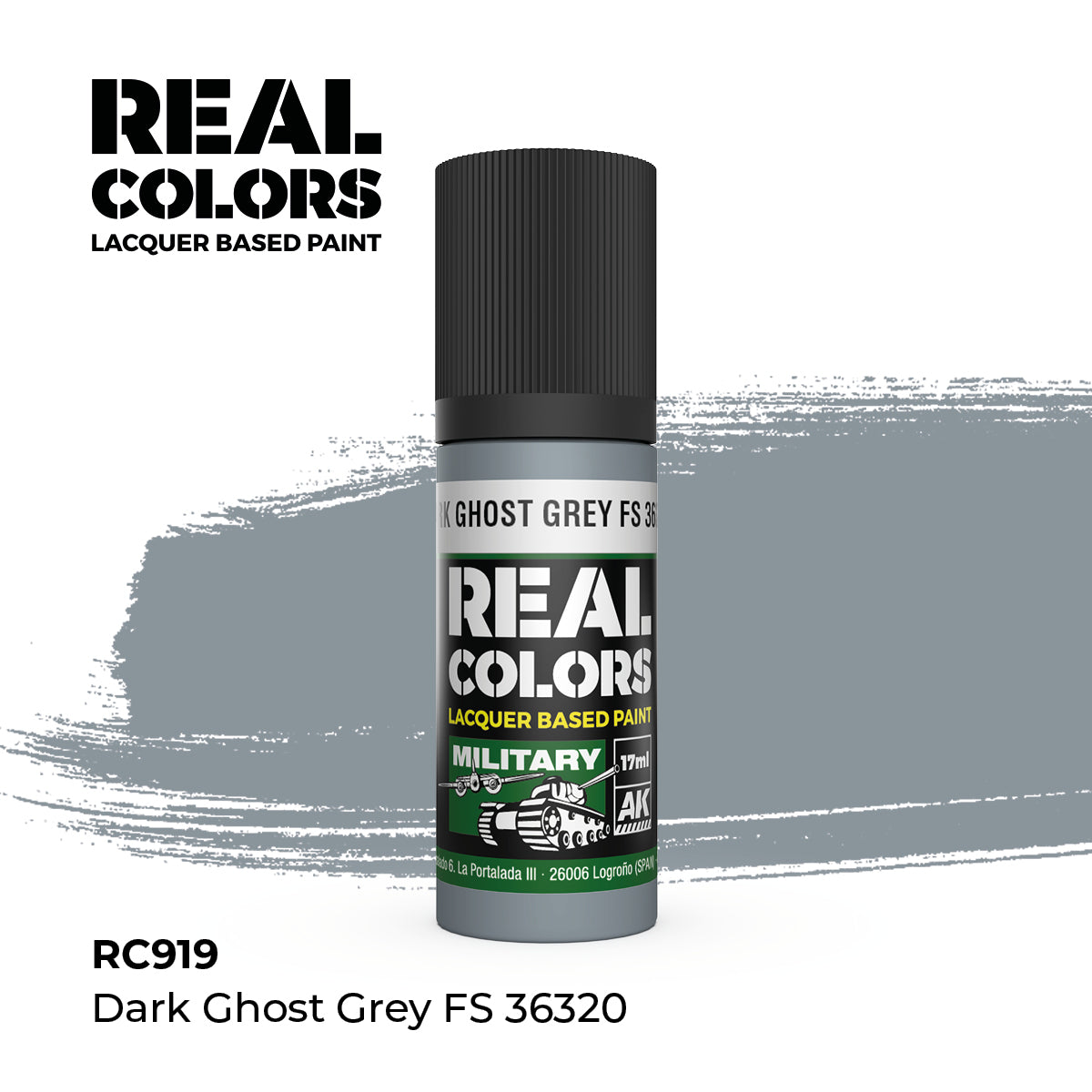 AK Interactive RC919 Real Colors Military Dark Ghost Grey - 17 ml Paint Bottle