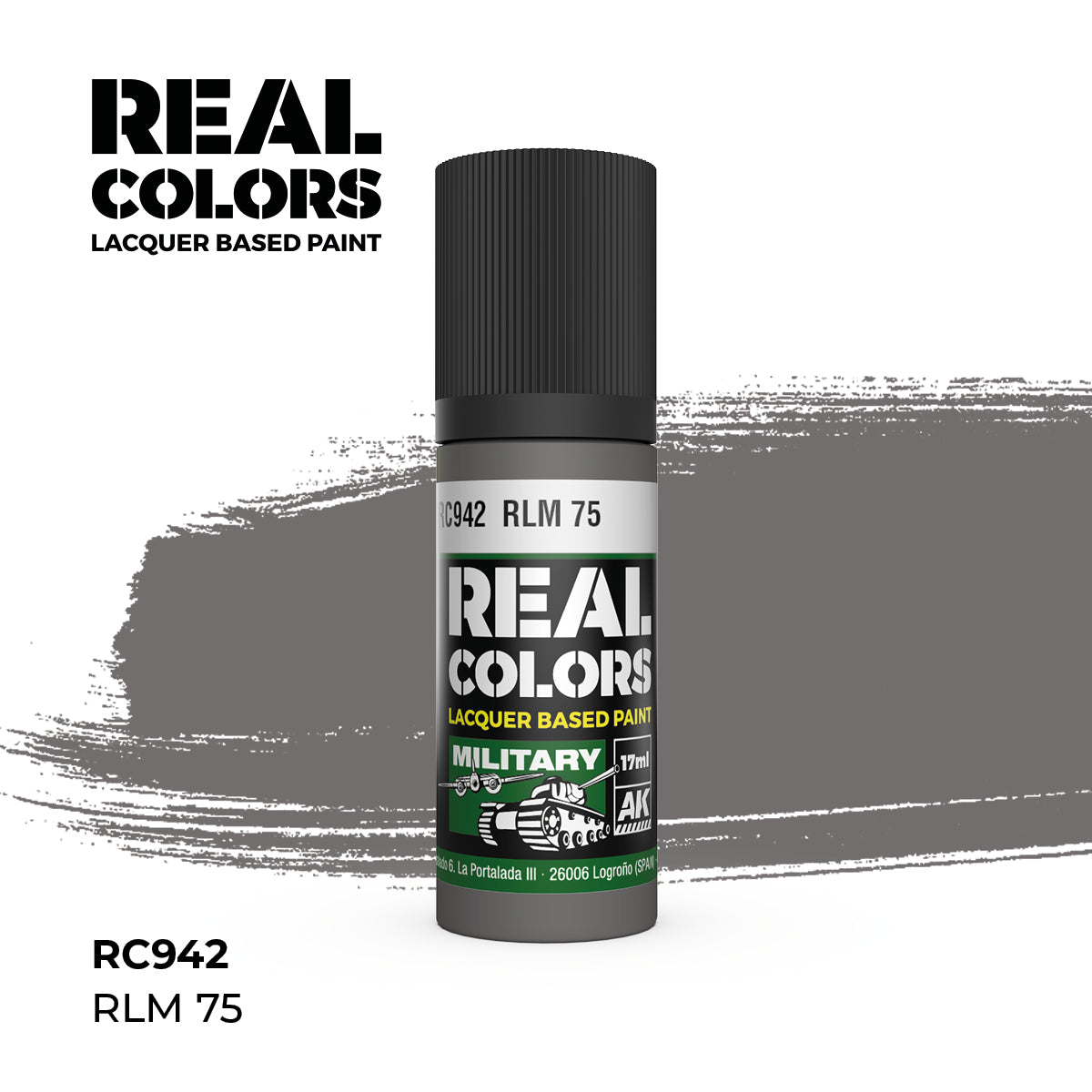 AK Interactive RC942 Real Colors Military RLM 75 Lacquer - 17 ml Paint Bottle