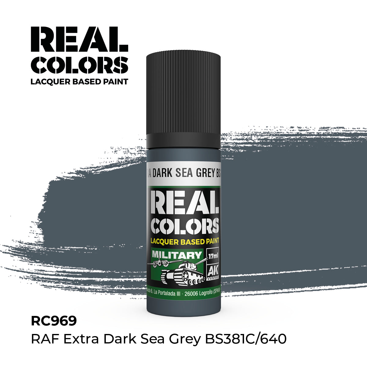 AK Interactive RC969 Real Colors Military RAF Extra Dark Sea Grey - 17 ml Bottle