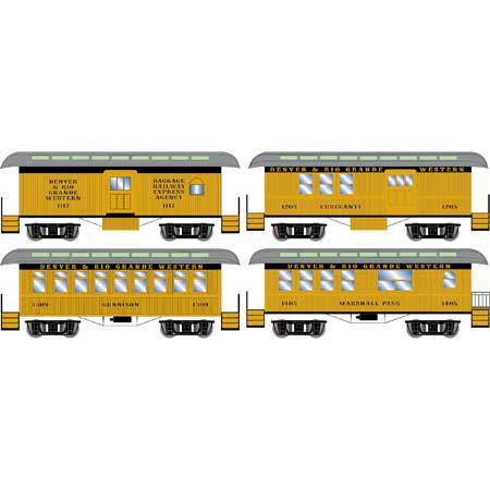 Roundhouse 16382 HO D&RGW 34' Old Time Overton Passenger Cars (Set of 4)