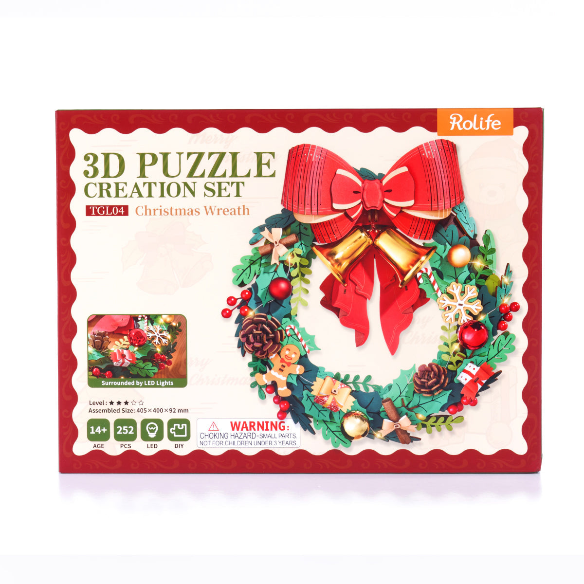 Robotime TGL04 Rolife Christmas Wreath 3D Wooden Puzzle