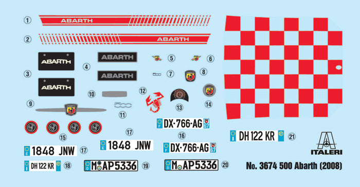 Italeri 3674 1:24 500 Abarth 2008 Car Plastic Model Kit
