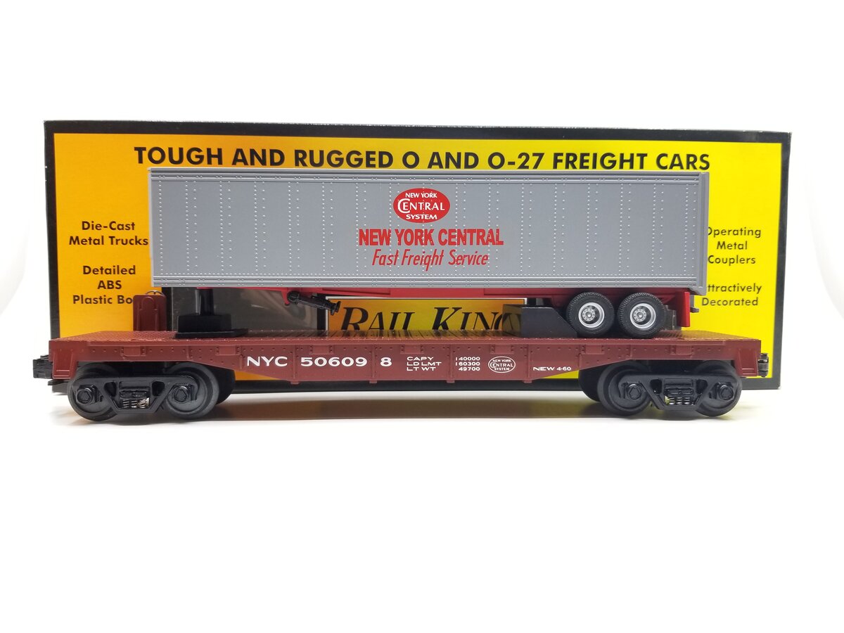 MTH 30-7014D O Gauge New York Central Flat Car w/Trailer #506098 EX/Box