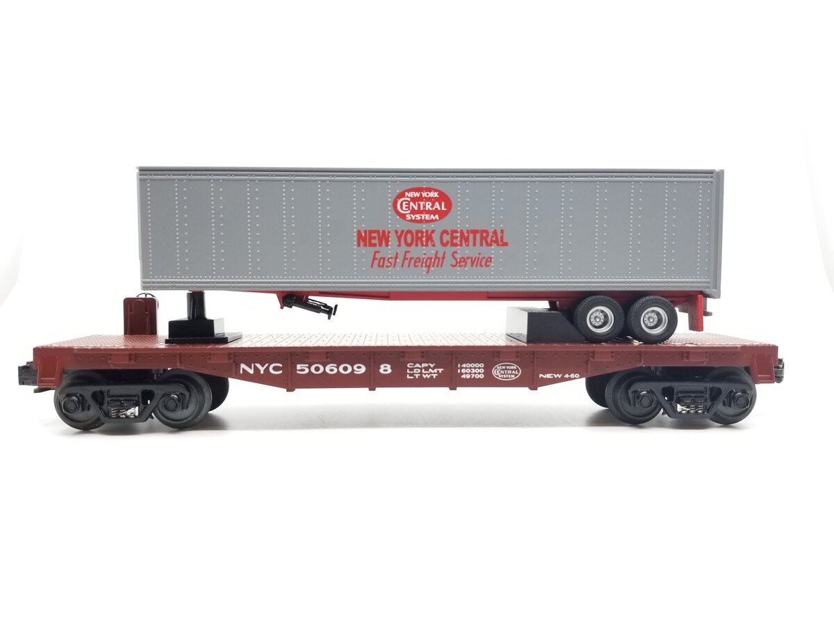 MTH 30-7014D O Gauge New York Central Flat Car w/Trailer #506098 EX/Box
