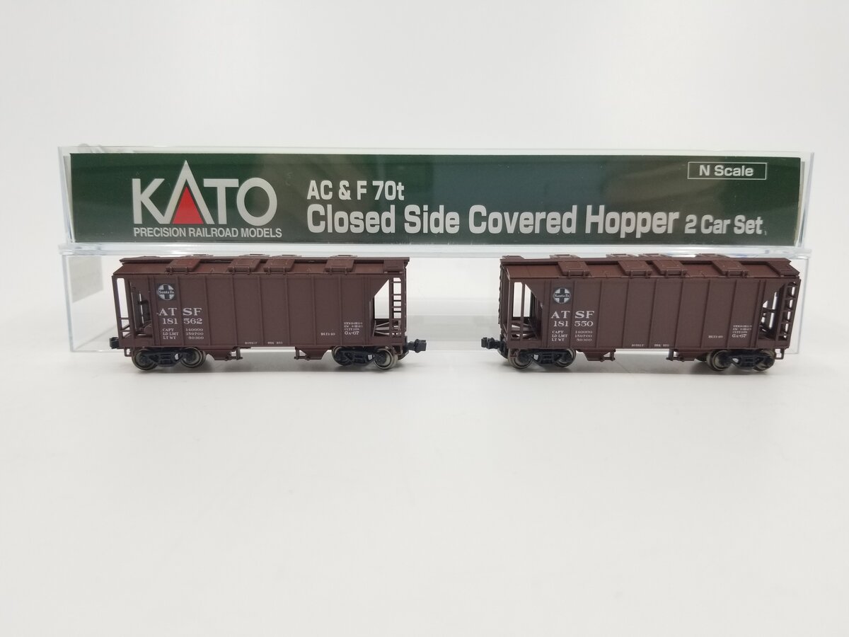 Kato 186-0102 N Scale ATSF ACF 70T Closed Side Covered Hopper 2-Bay (Pack of 2) LN/Box