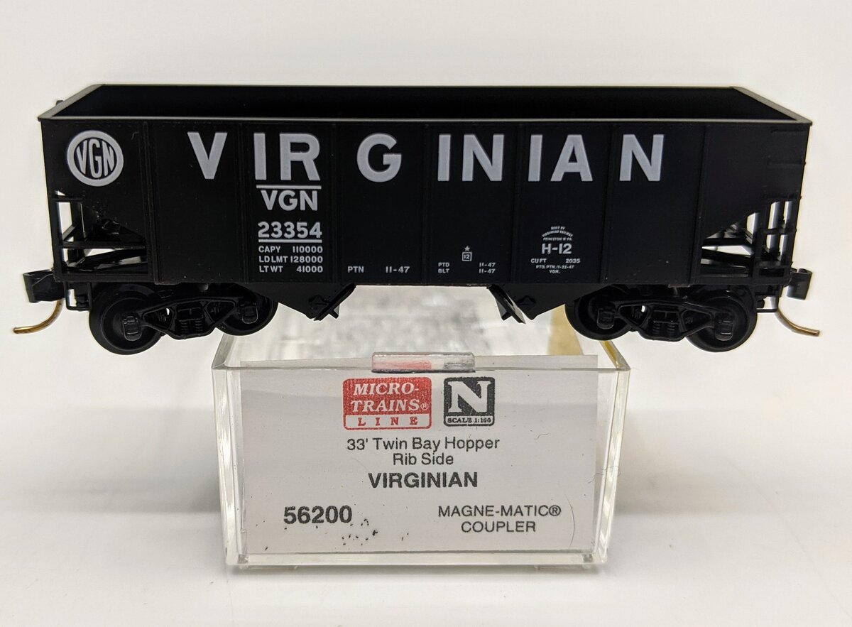 Micro-Trains 05600200 N Scale Virginian 33' Twin Bay Rib Side Hopper #23354 LN/Box
