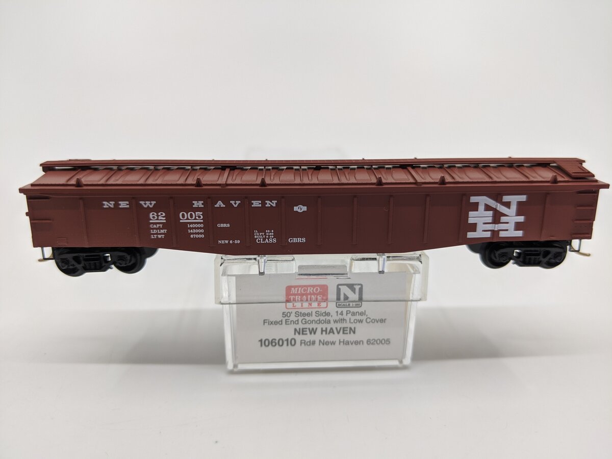 Micro-Trains 10600010 N New Haven 50' Fixed End Gondola W/Low Cover #62005 LN/Box