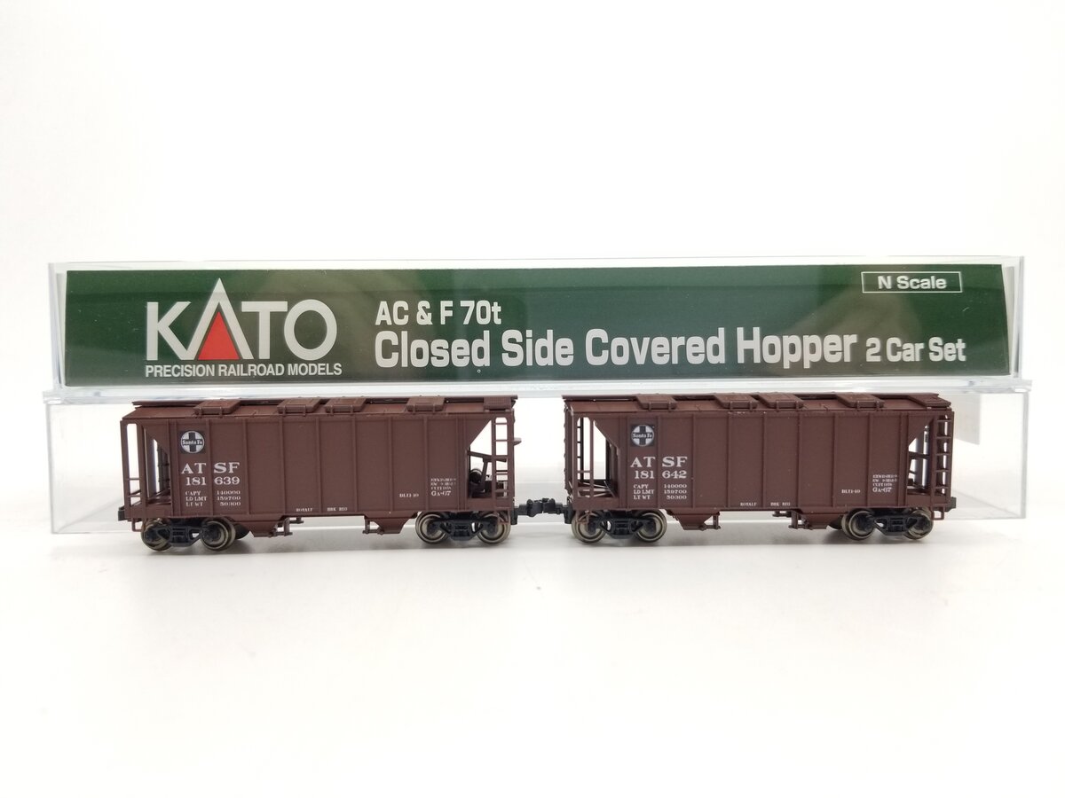 Kato 186-0103 N ATSF AC&F 70T Covered Hopper #181639/#181642 (Set of 2) LN/Box