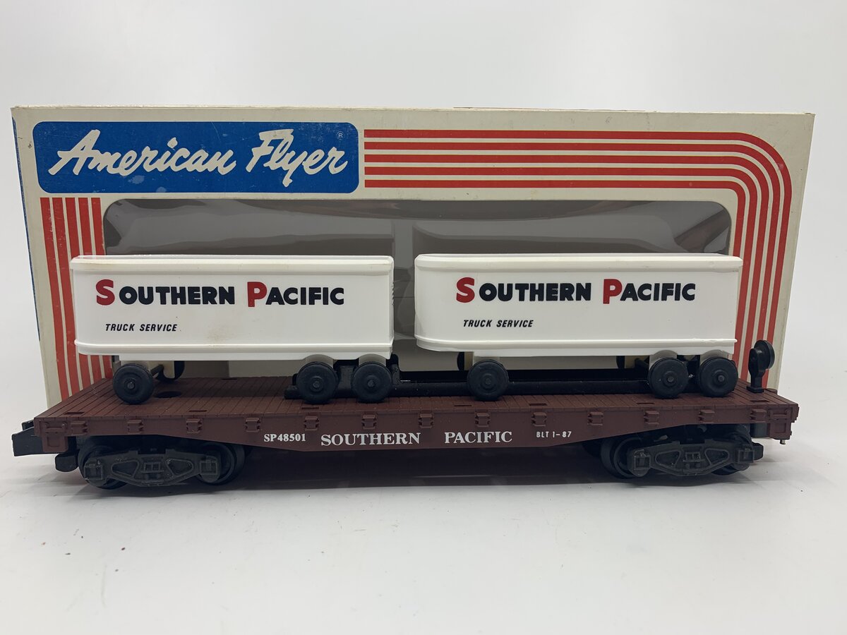 American Flyer 6-48501 S Gauge Southern Pacific Flatcar w/ Trailers NIB