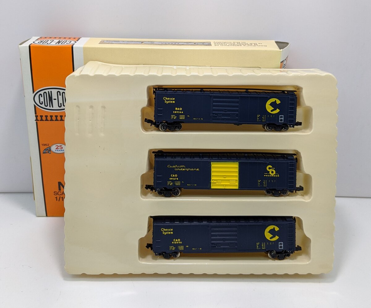 Con-Cor 0001-008904 N Chessie System 50' Panel Door Boxcars (Pack of 3) LN/Box