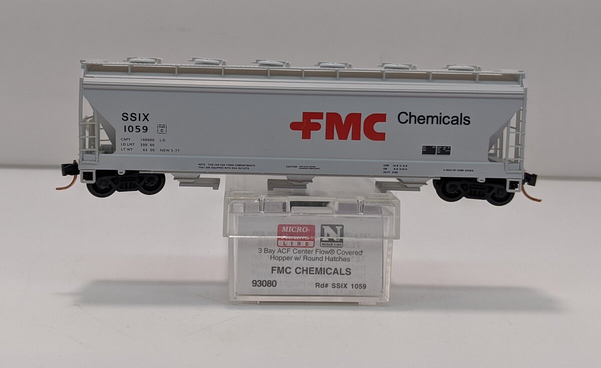 Micro-Trains 09300080 N FMC Chemicals 3-Bay ACF Center Flow Covered Hopper #1059 LN/Box