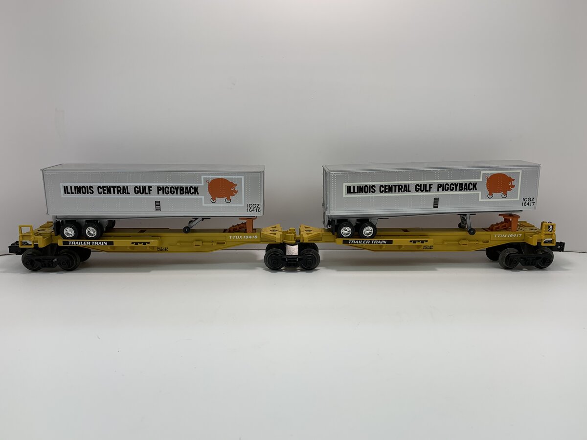 Lionel 6-19416 O Gauge Illinois Central TTUX Flatcar w/ Trailers LN/Box