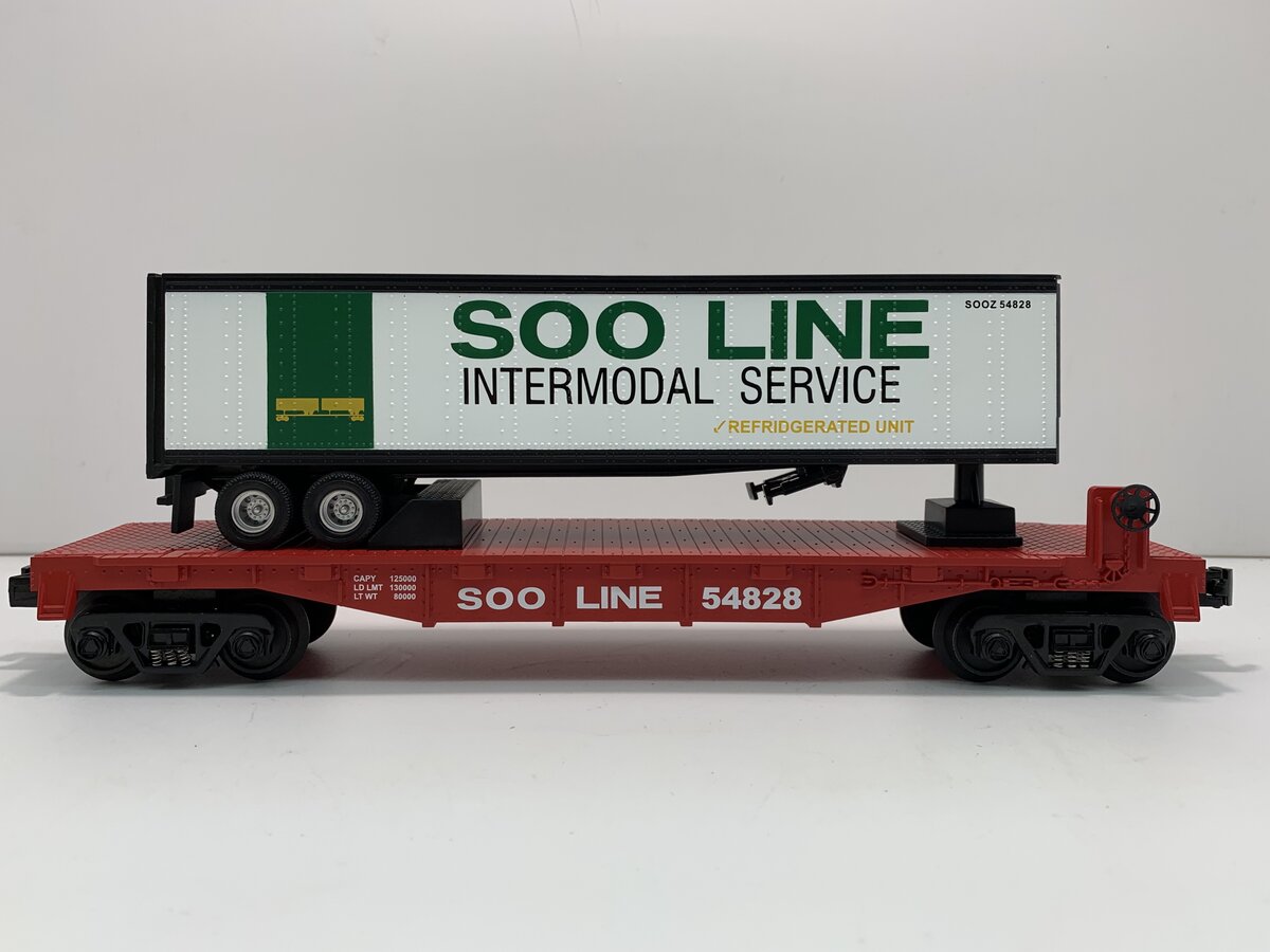 MTH 30-76265 O Gauge Soo Line Flatcarw/Trailer LN/Box