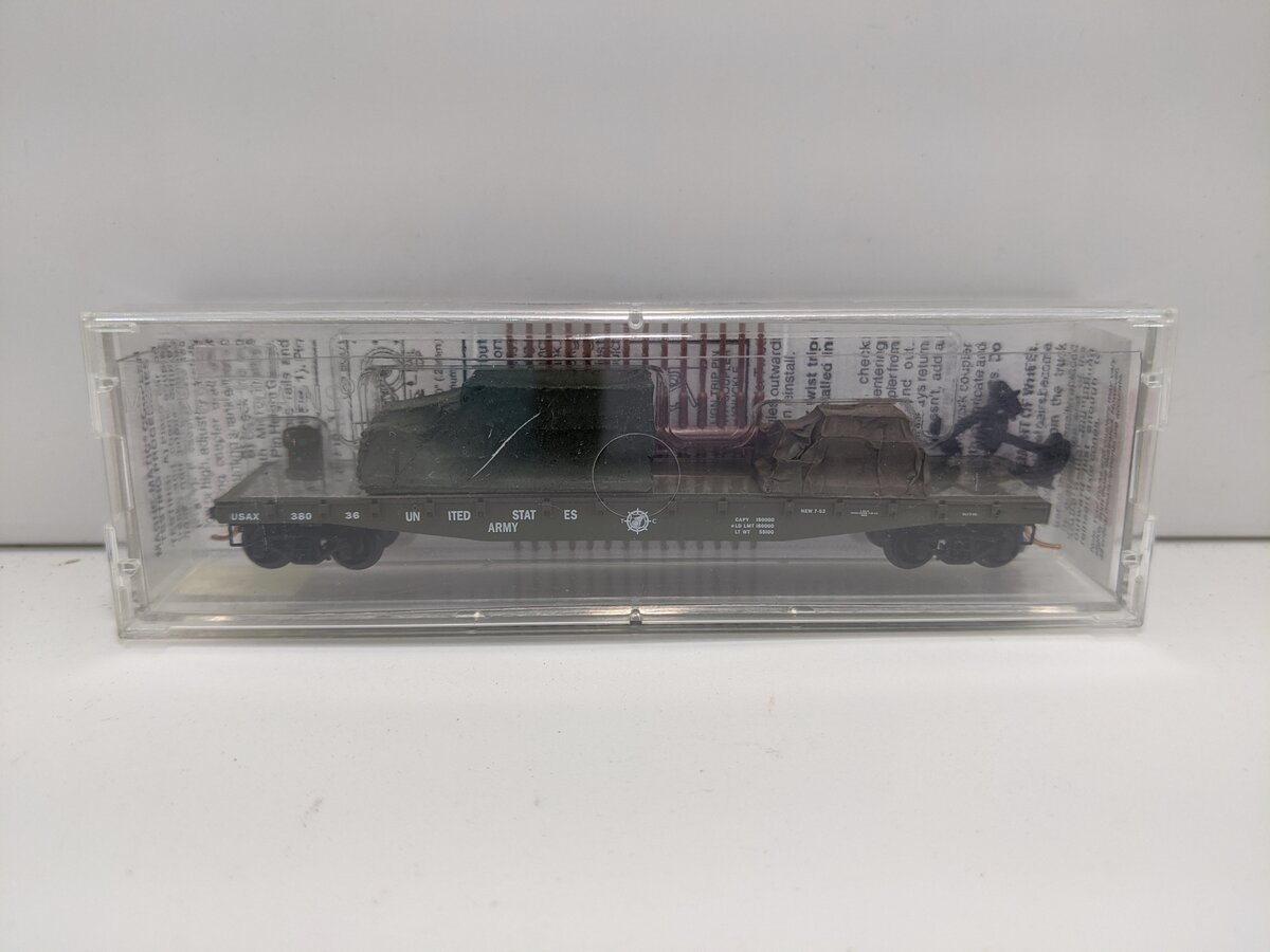 Micro-Trains 04500183 N US Army 50' Fishbelly Side Flatcar w/ Track Load #38036 LN/Box