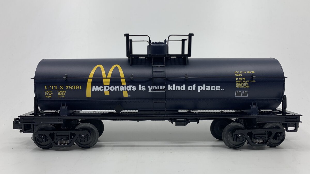 MTH 30-7327 O Gauge McDonalds Black Single Dome Tank Car #78391 NIB