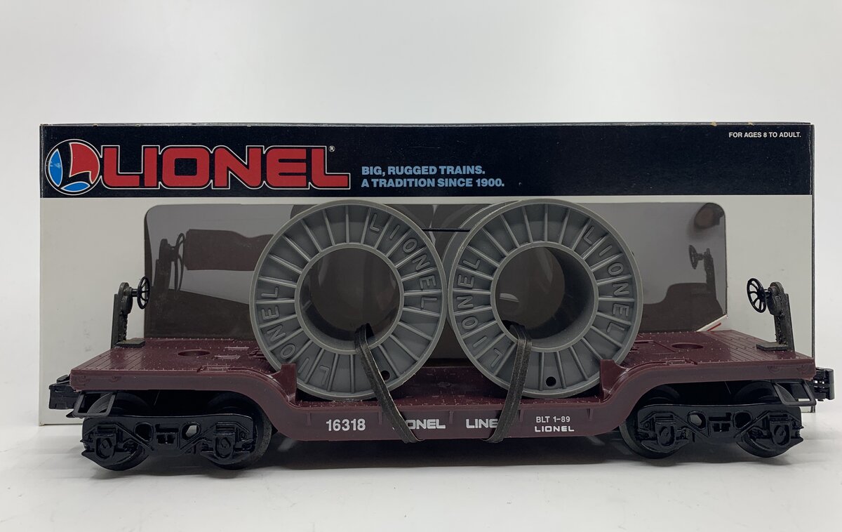 Lionel 6-16318 O Gauge Lionel Lines Depressed Flatcar with Cable Reels NIB