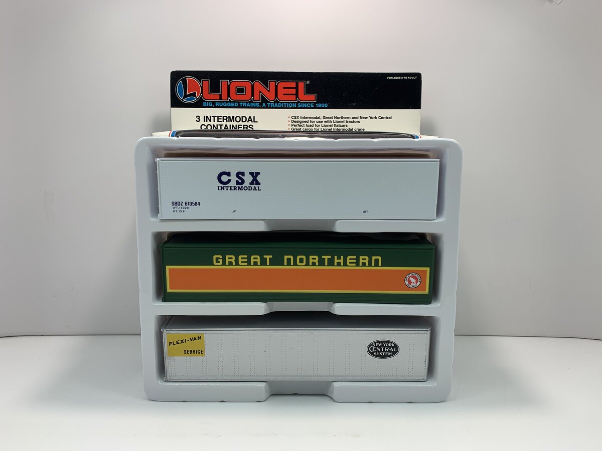 Lionel 6-12826 O CSX/Great Northern/New York Central Intermodal 3-Container Pack LN/Box