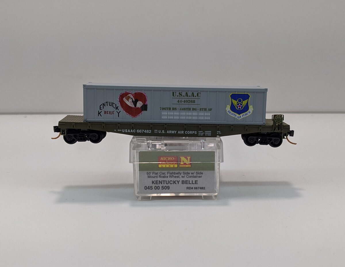 Micro-Trains 04500505 N USACC Belle Wringer 50' Steel Flatcar w/40' Load #667409