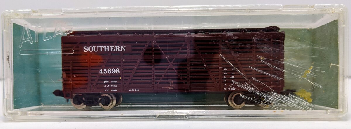 Atlas 3524 N Scale Southern Railway 40' Stock Car #45698 LN/Box