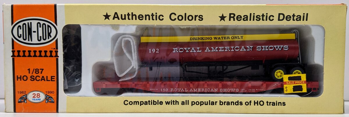 Con-Cor 0001-009287 HO Royal American Shows 54' Flatcar W/Water Tank Trailer#193