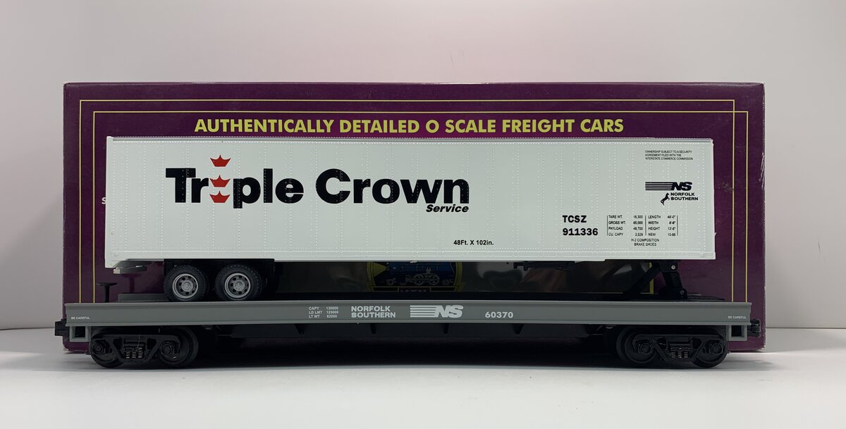 MTH 20-98116 O Gauge Norfolk Southern Flatcar #60370 with 48' Trailer #911336 MT/Box