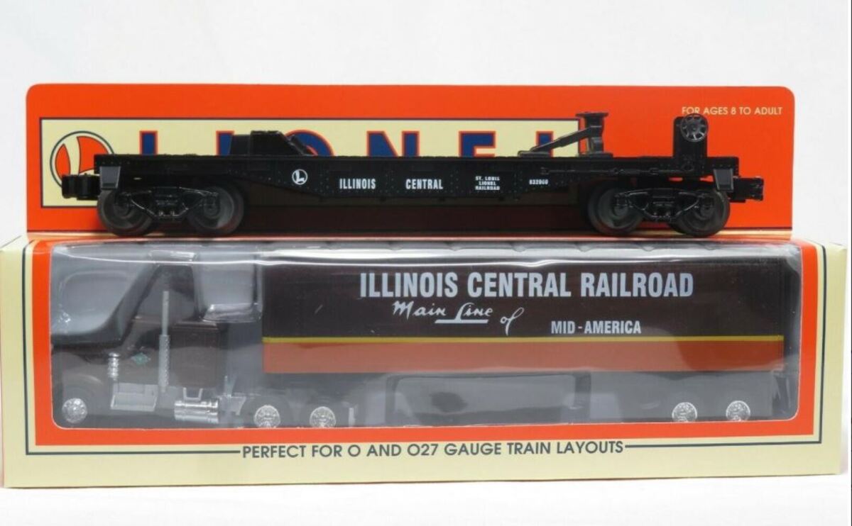 Lionel 6-52190 O Illinois Central Flatcar w/IC Tractor Trailer NIB