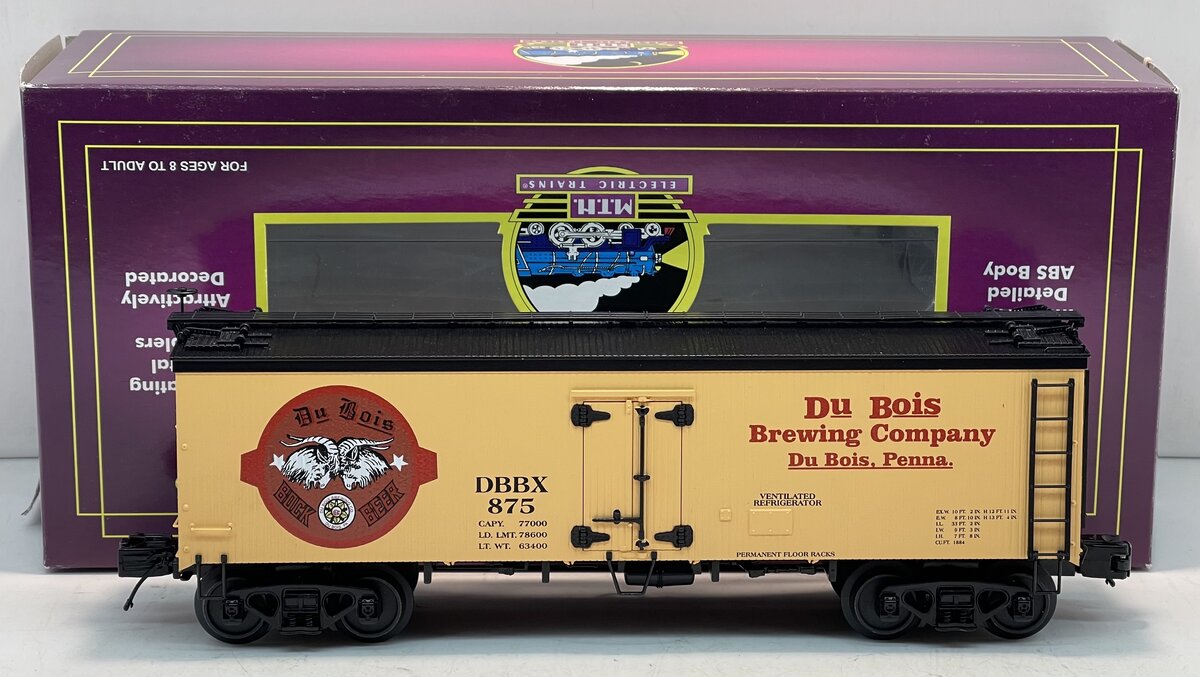 MTH 20-5609B O Gauge Du Bois Brewing Company 36" Woodsided Reefer Car EX/Box
