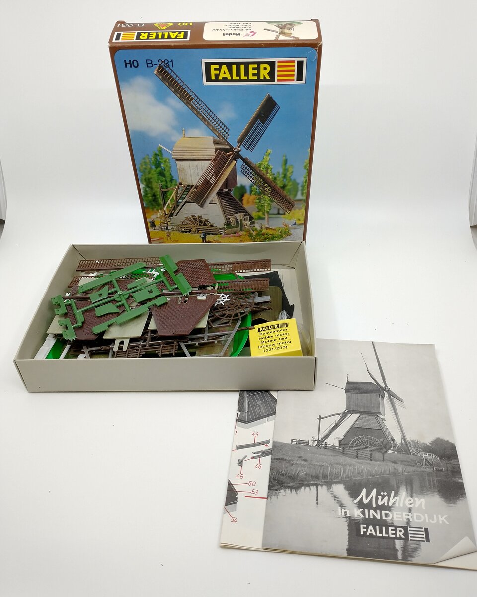 Faller B-231 HO Scale Motorized Windmill with Water-Wheel Model Building Kit