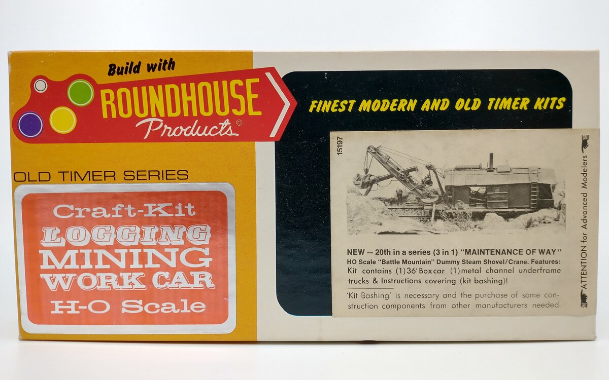 Roundhouse 1519 HO Undecorated Steam Shovel & Channel Frame Dump Car 3-in-1 Kit EX/Box