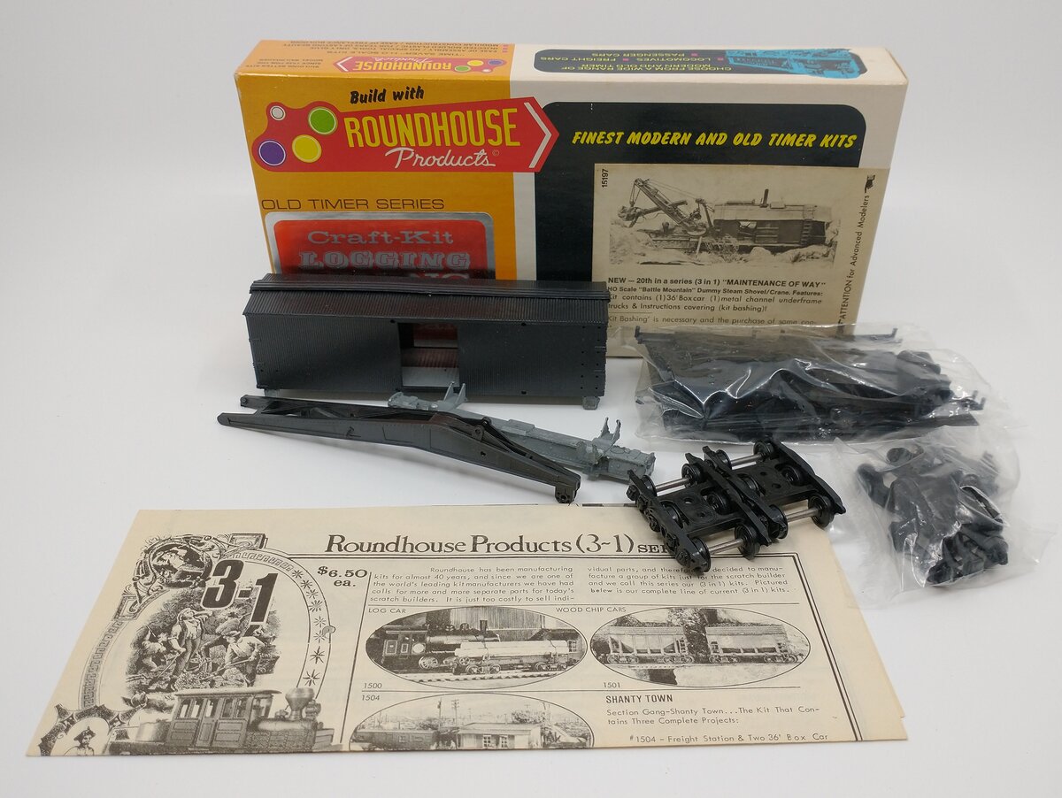 Roundhouse 1519 HO Undecorated Steam Shovel & Channel Frame Dump Car 3-in-1 Kit EX/Box