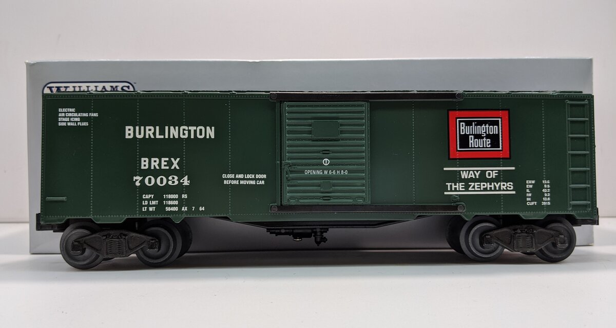 Williams WAL43 O Gauge Burlington Route (Green) Box Car #70034 NIB