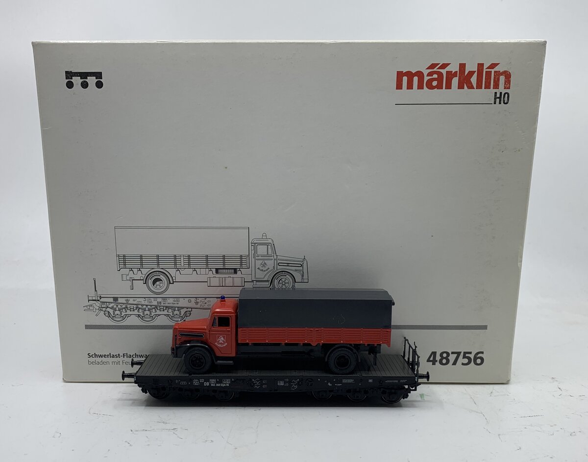 Marklin 48756 HO Scale Flatcar with Fire Truck LN/Box