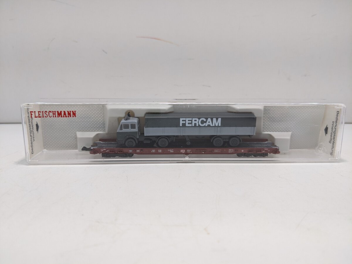 Fleischmann 8274 N Scale DB Flatcar w/ Rolling Road Fercam Trailer Truck LN/Box
