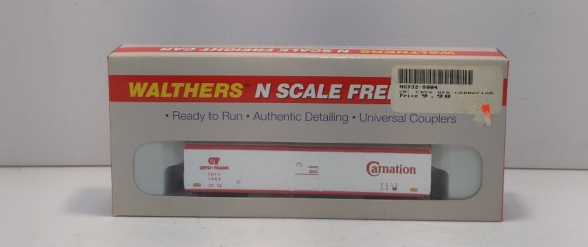 Walthers 932-8004 N Scale 70' Cryogenic Reefer Carnation #1262 – Trainz