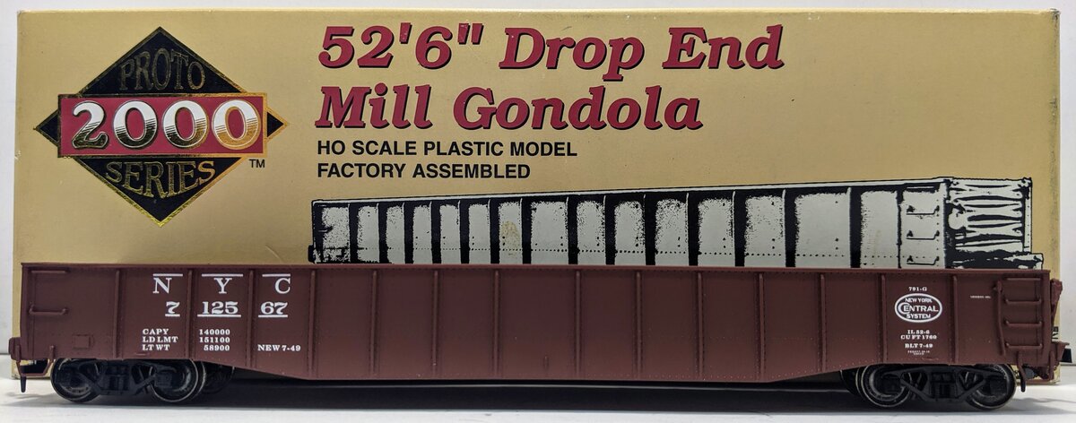 Proto 2000 712567 HO Scale NYC 52' Drop End Mill Gondola #712567 LN/Box