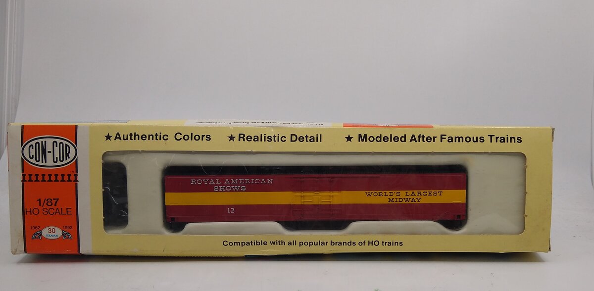 Con-Cor 0001-001048 HO Royal American Shows 60FT MHC Box Car Kit #12