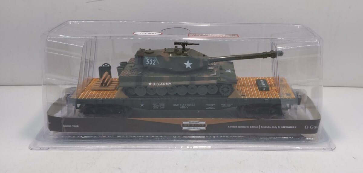 Menards 279-0863 O Gauge Army Flatcar and Tank with Lights