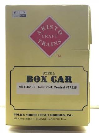 Aristo-Craft 45105 G Scale NYC 40' Double Door Boxcar #77225 (Metal Wheels) LN/Box