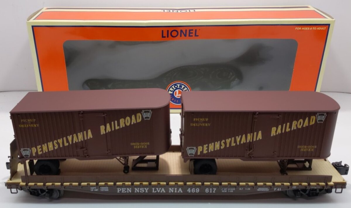 Lionel 6-17582 O Gauge Pennsylvania PS-4 Flatcars w/ Piggyback Trailer #469617 LN/Box