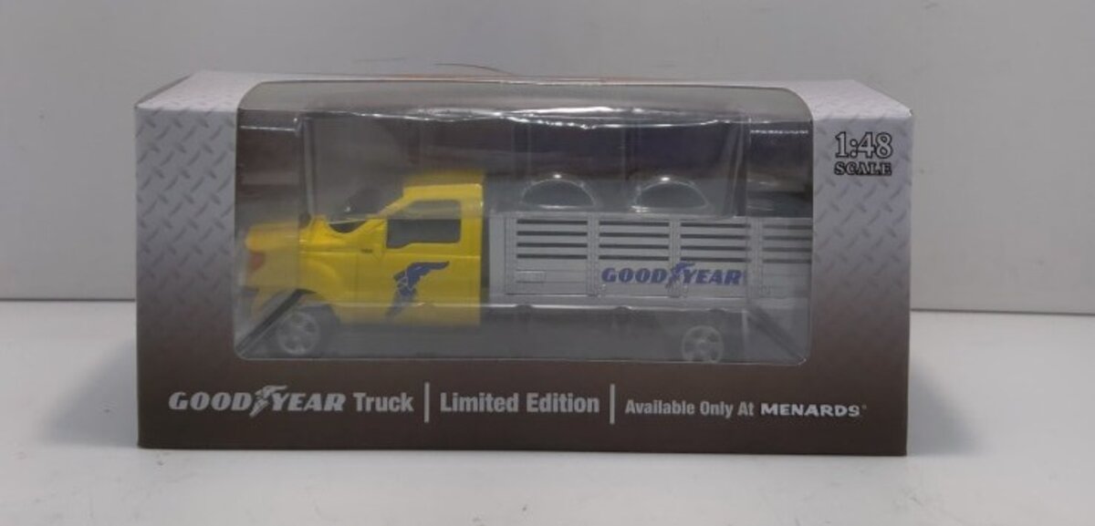 Menards 279-3502 1:48 Diecast Yellow Goodyear Truck Carrying Tires