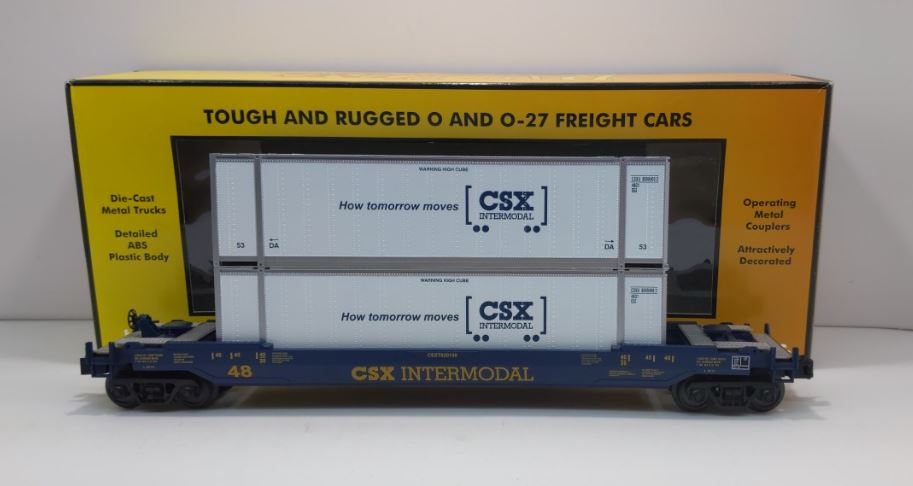 MTH 30-4213A O Gauge CSX Husky Stack Car w/ Intermodal Containers #620156 LN/Box