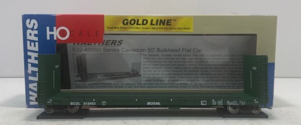 Walthers 932-40055 HO BC Rail Canadian 50' Bulkhead Flat Car #818453 LN/Box