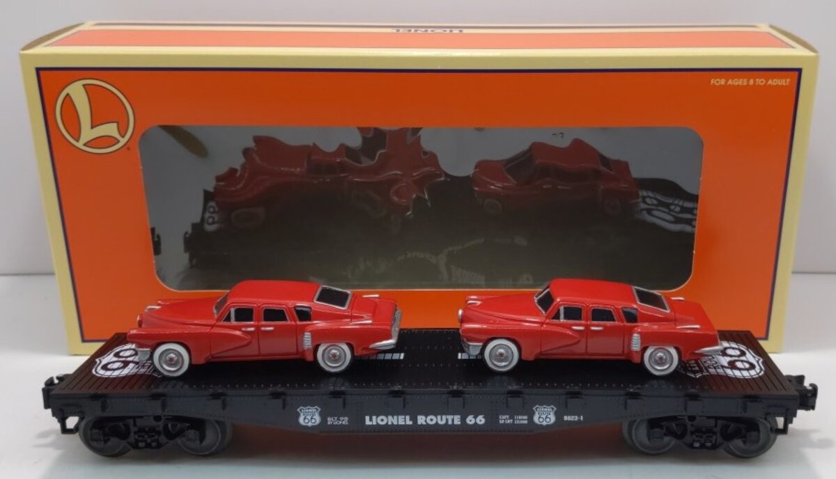 Lionel 6-36000 O Gauge Route 66 Flatcar w/ 2 Sedans #9823-1 LN/Box