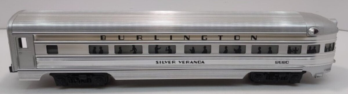 Lionel 6-9580 O Gauge Burlington Aluminum "Silver Veranda" Observation Car EX/Box
