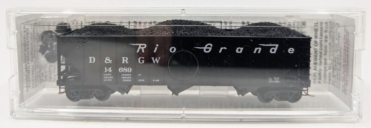 Micro-Trains 10800060 N DRGW 100-Ton 3-Bay Rib Side Open Hopper w/Load #14689 LN/Box